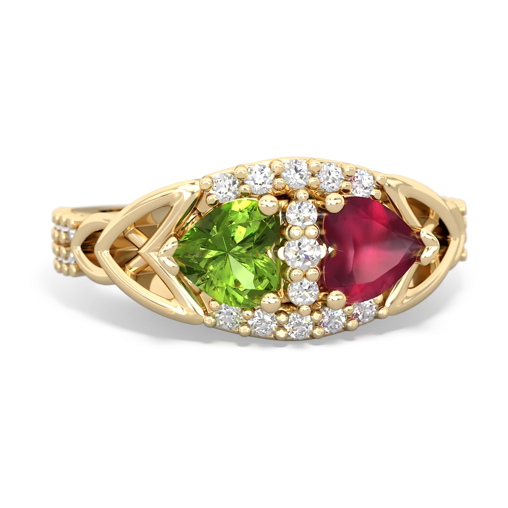 Peridot Sparkling Celtic Knot 14K Yellow Gold ring R2645