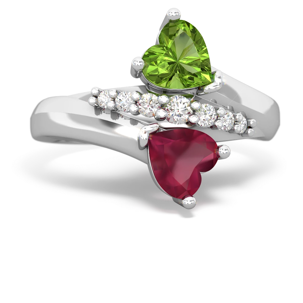 Peridot Heart To Heart 14K White Gold ring R2064