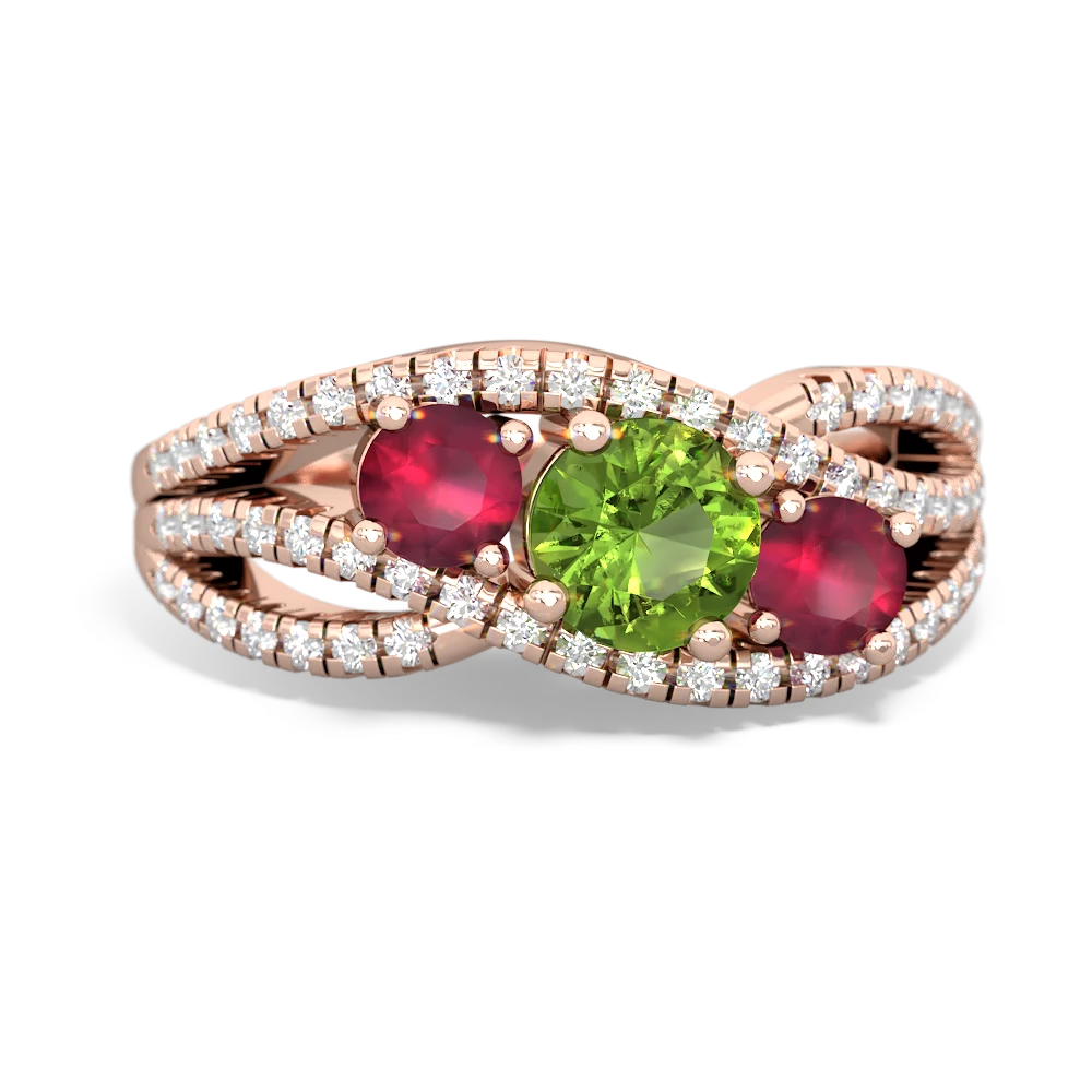 Peridot Three Stone Aurora 14K Rose Gold ring R3080