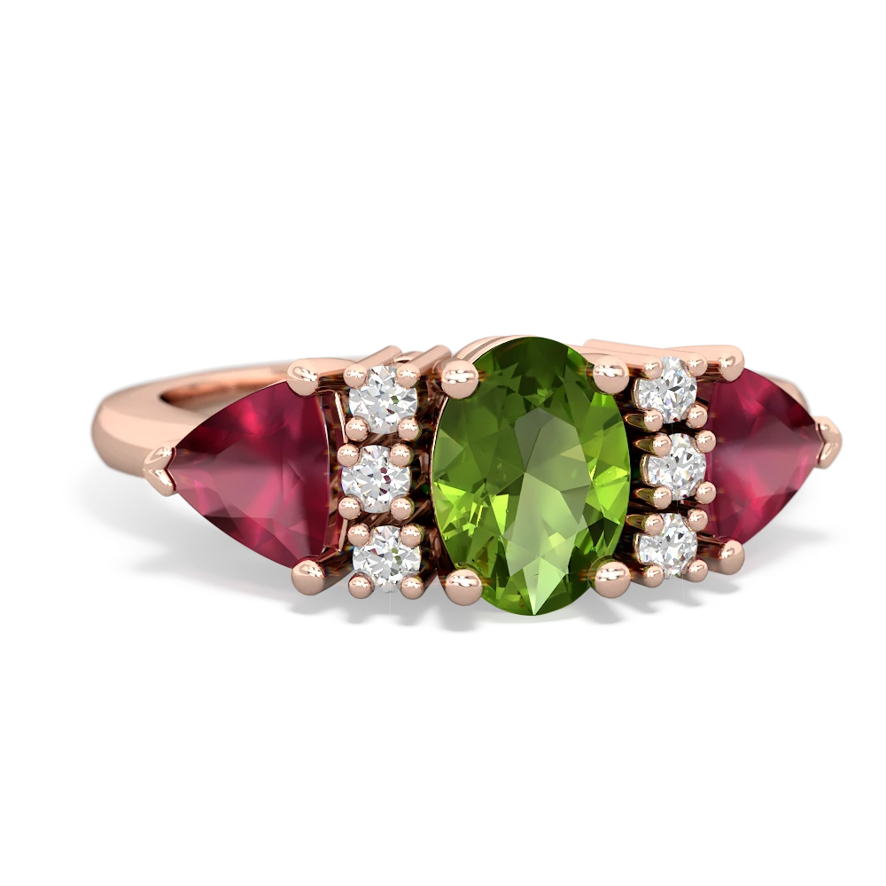 Peridot Antique Style Three Stone 14K Rose Gold ring R2186