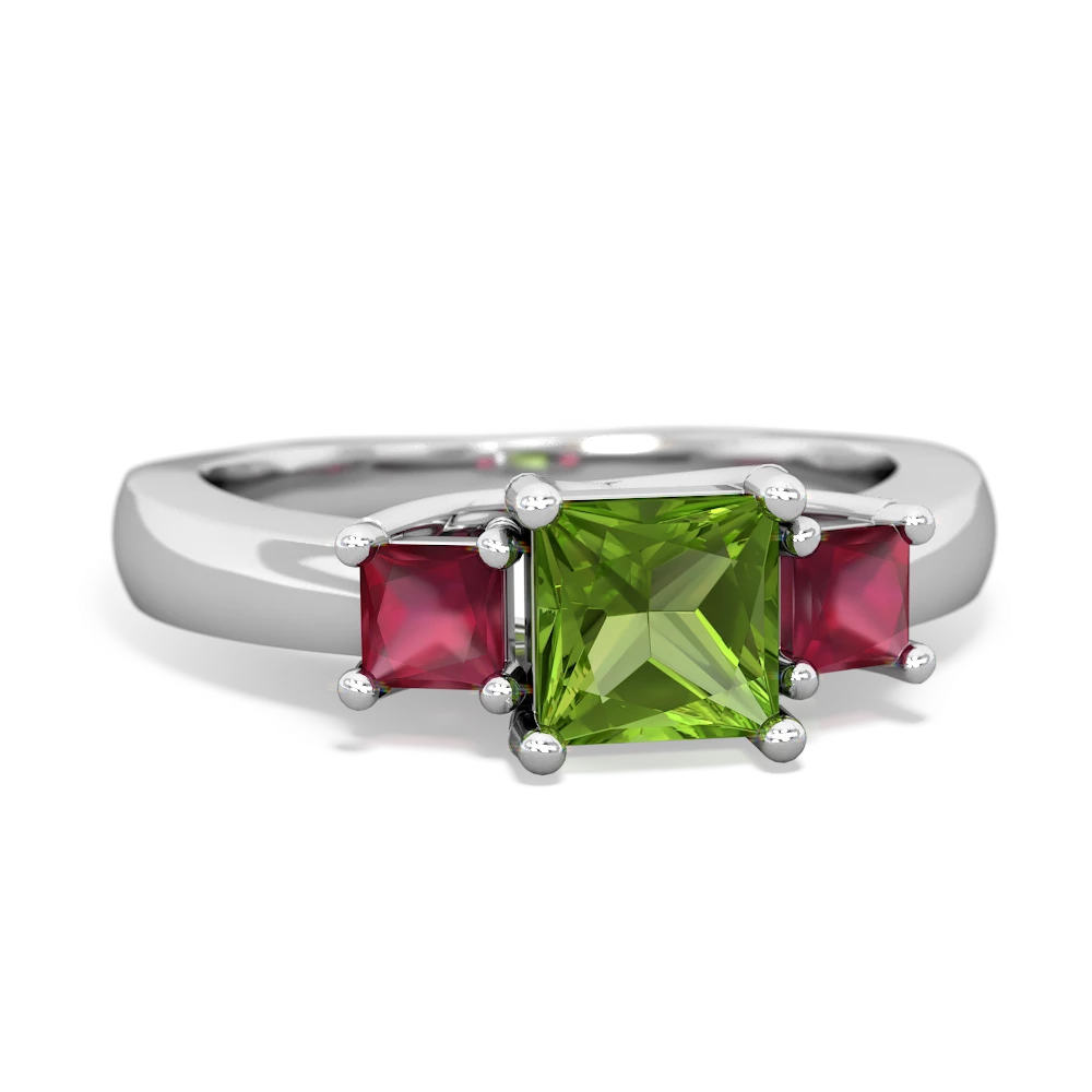 Peridot Three Stone Trellis 14K White Gold ring R4015