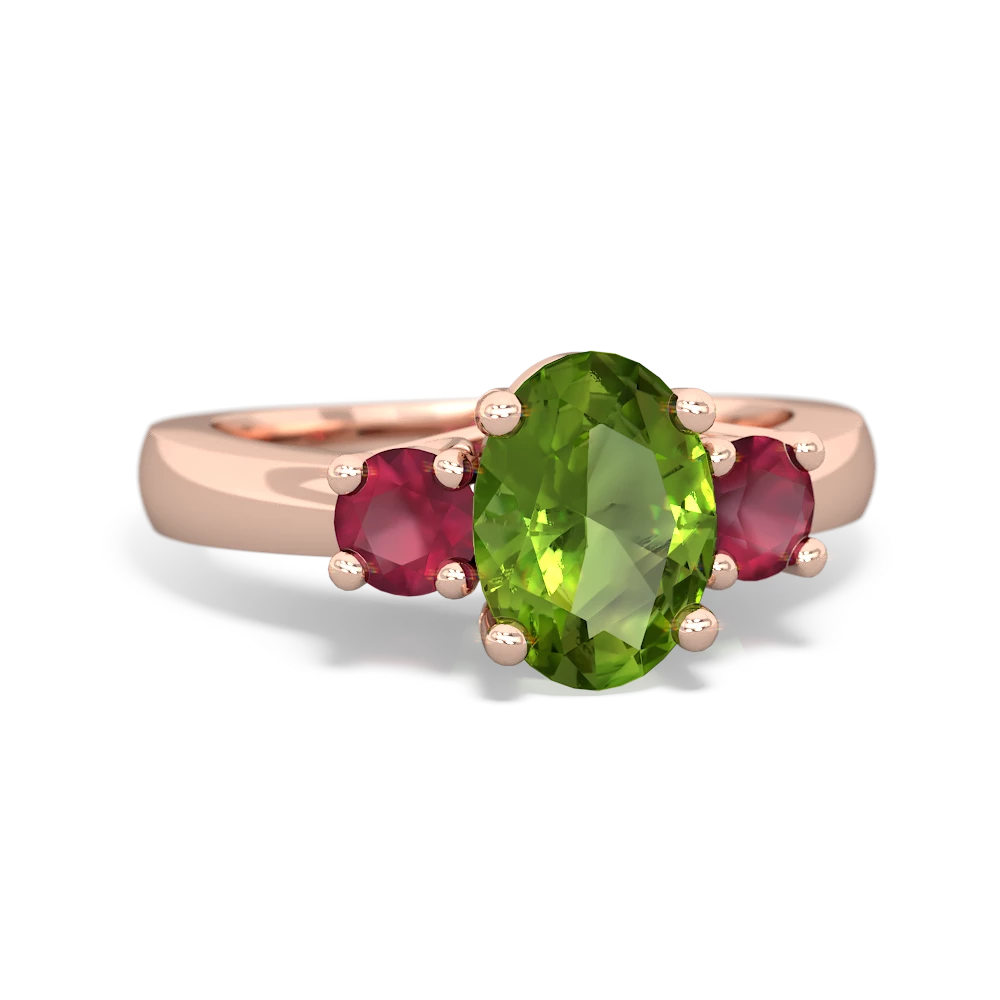 Peridot Three Stone Oval Trellis 14K Rose Gold ring R4024