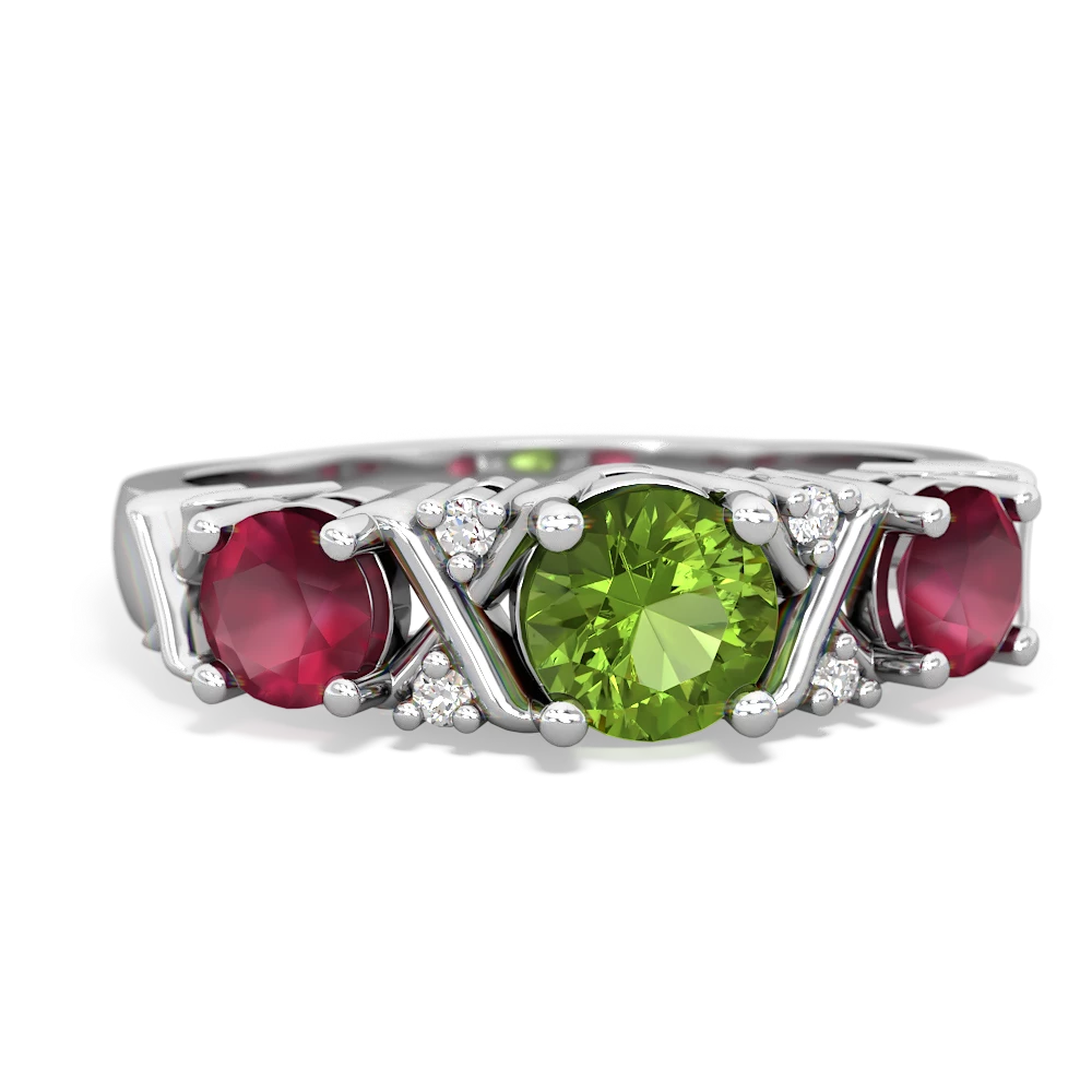 Peridot Hugs And Kisses 14K White Gold ring R5016