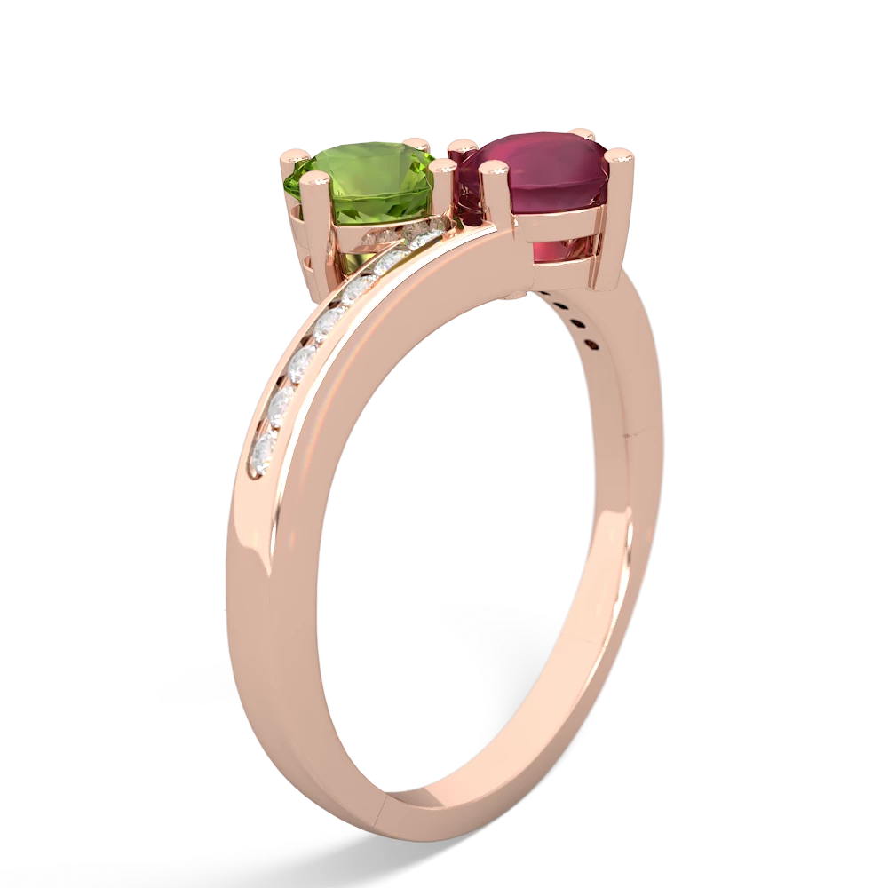 Peridot Channel Set Two Stone 14K Rose Gold ring R5303