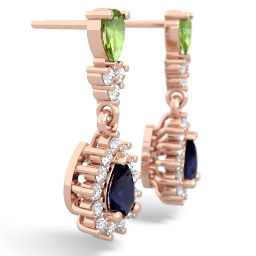Peridot Halo Pear Dangle 14K Rose Gold earrings E1882