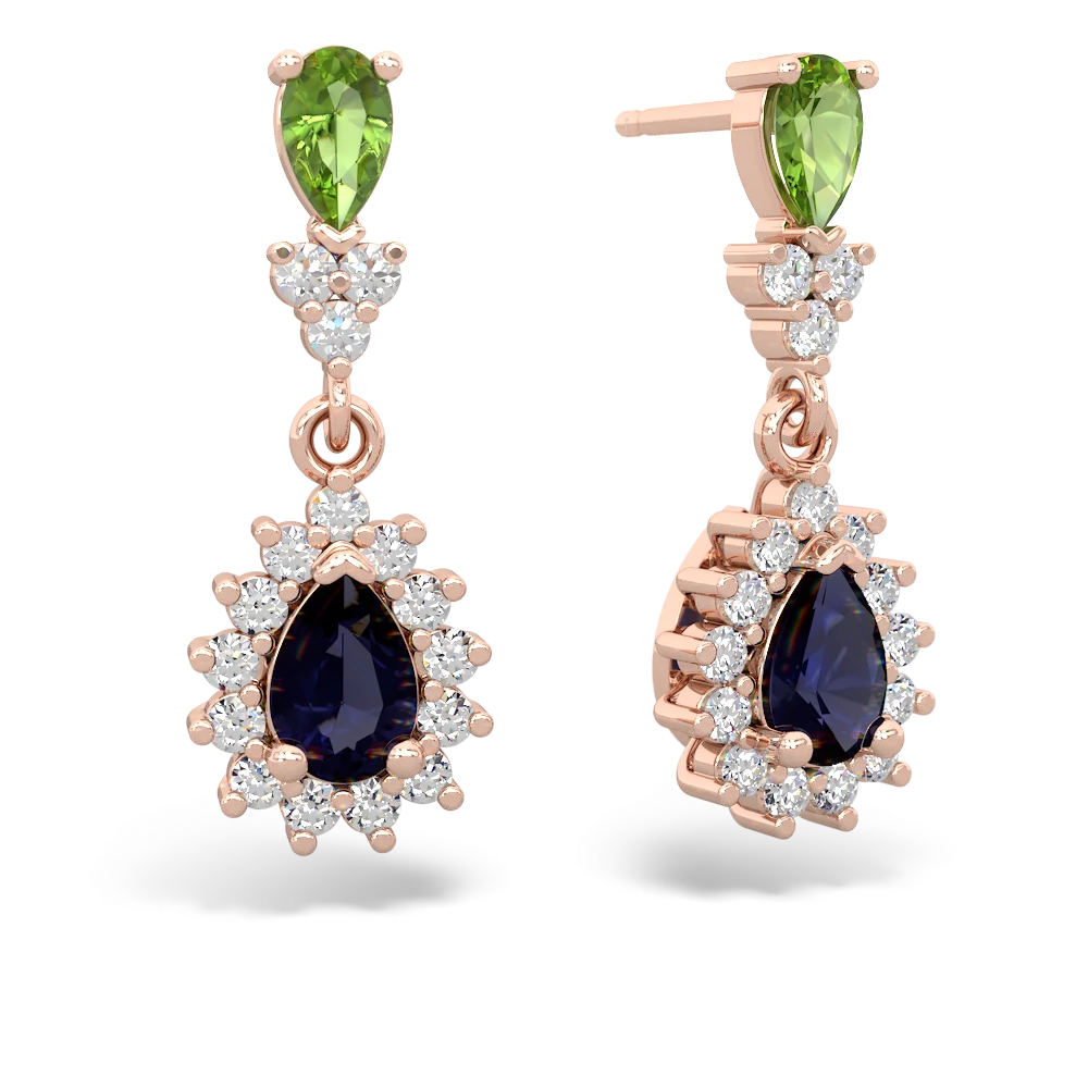 Peridot Halo Pear Dangle 14K Rose Gold earrings E1882