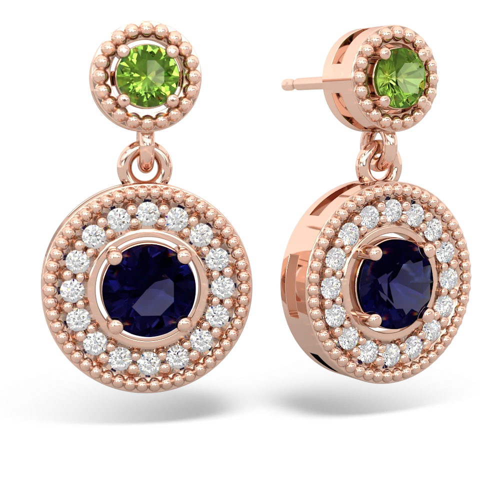 Peridot Halo Dangle 14K Rose Gold earrings E5319