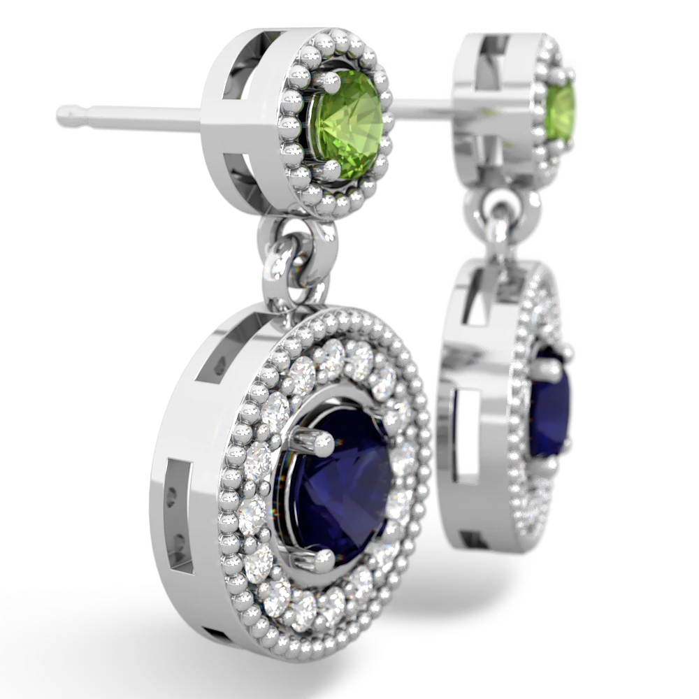 Peridot Halo Dangle 14K White Gold earrings E5319