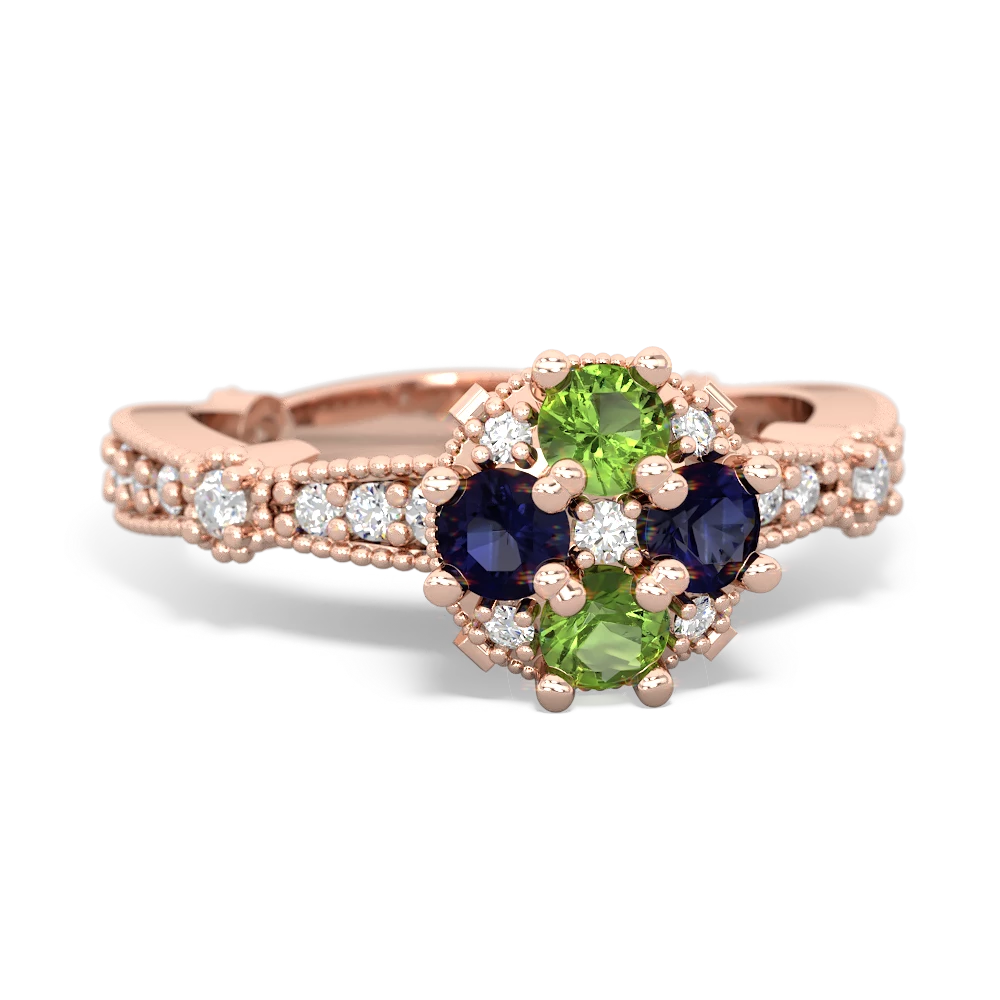 Peridot Sparkling Tiara Cluster 14K Rose Gold ring R26293RD