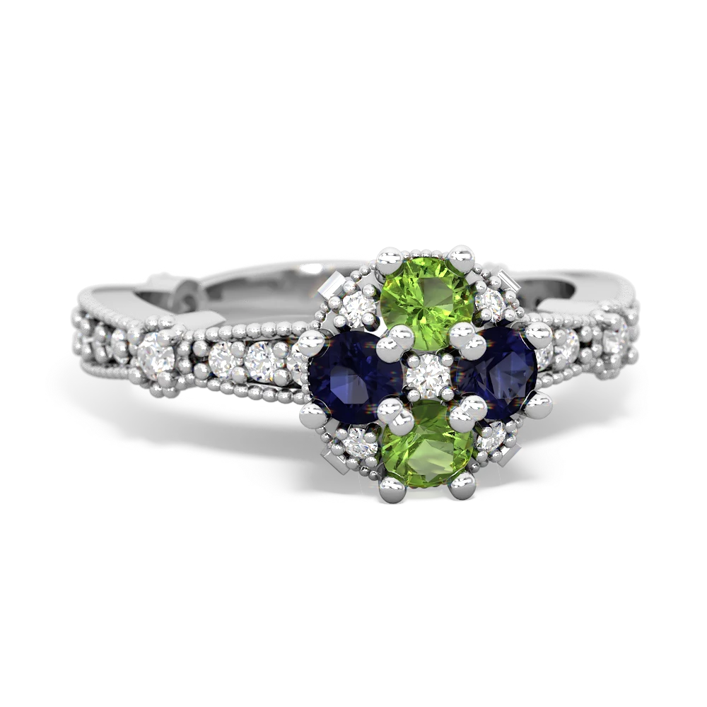 Peridot Sparkling Tiara Cluster 14K White Gold ring R26293RD