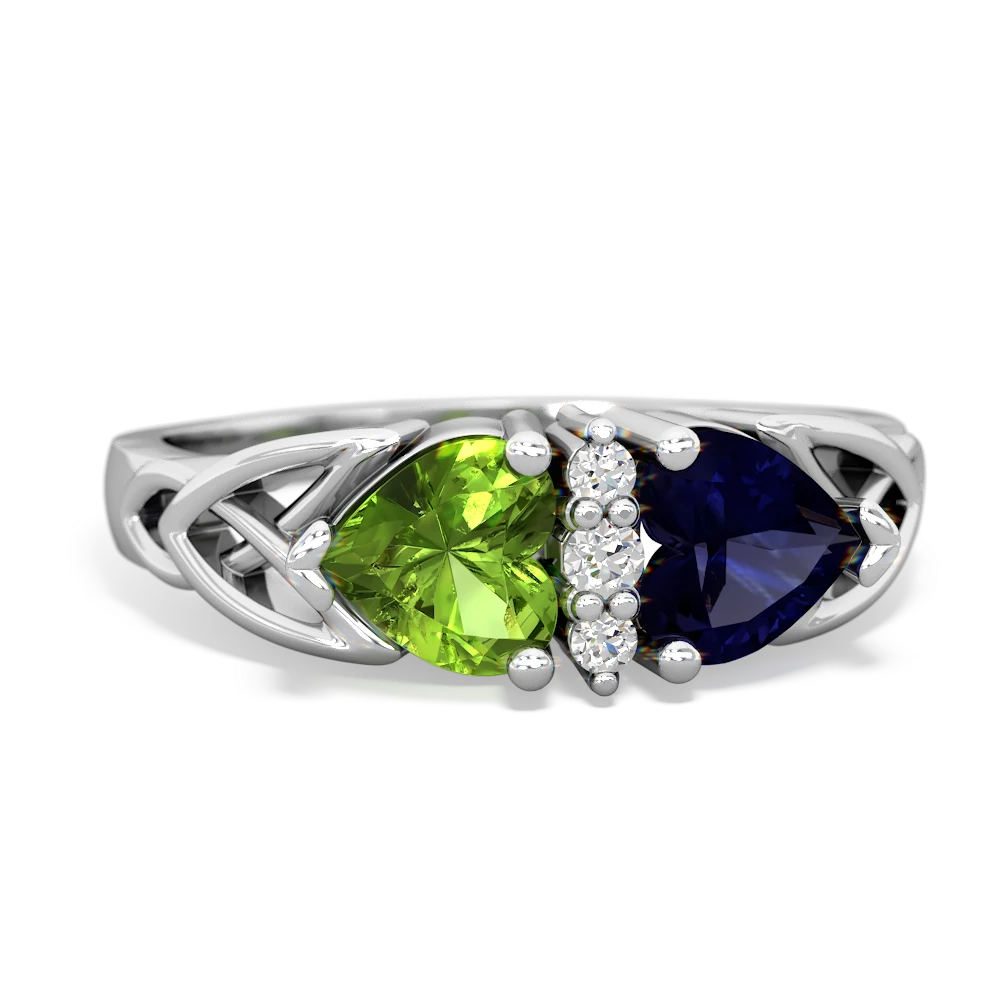 Peridot Celtic Knot Double Heart 14K White Gold ring R5040