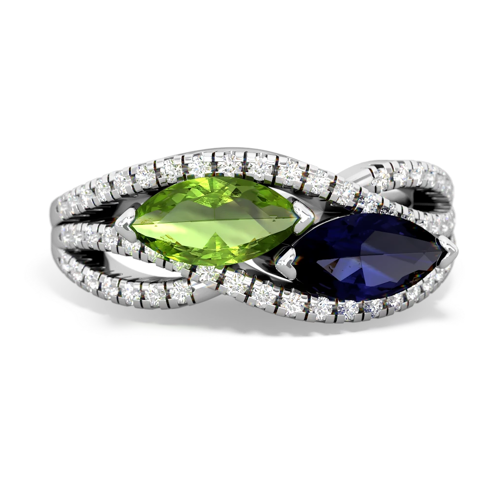 Peridot Diamond Rivers 14K White Gold ring R3070