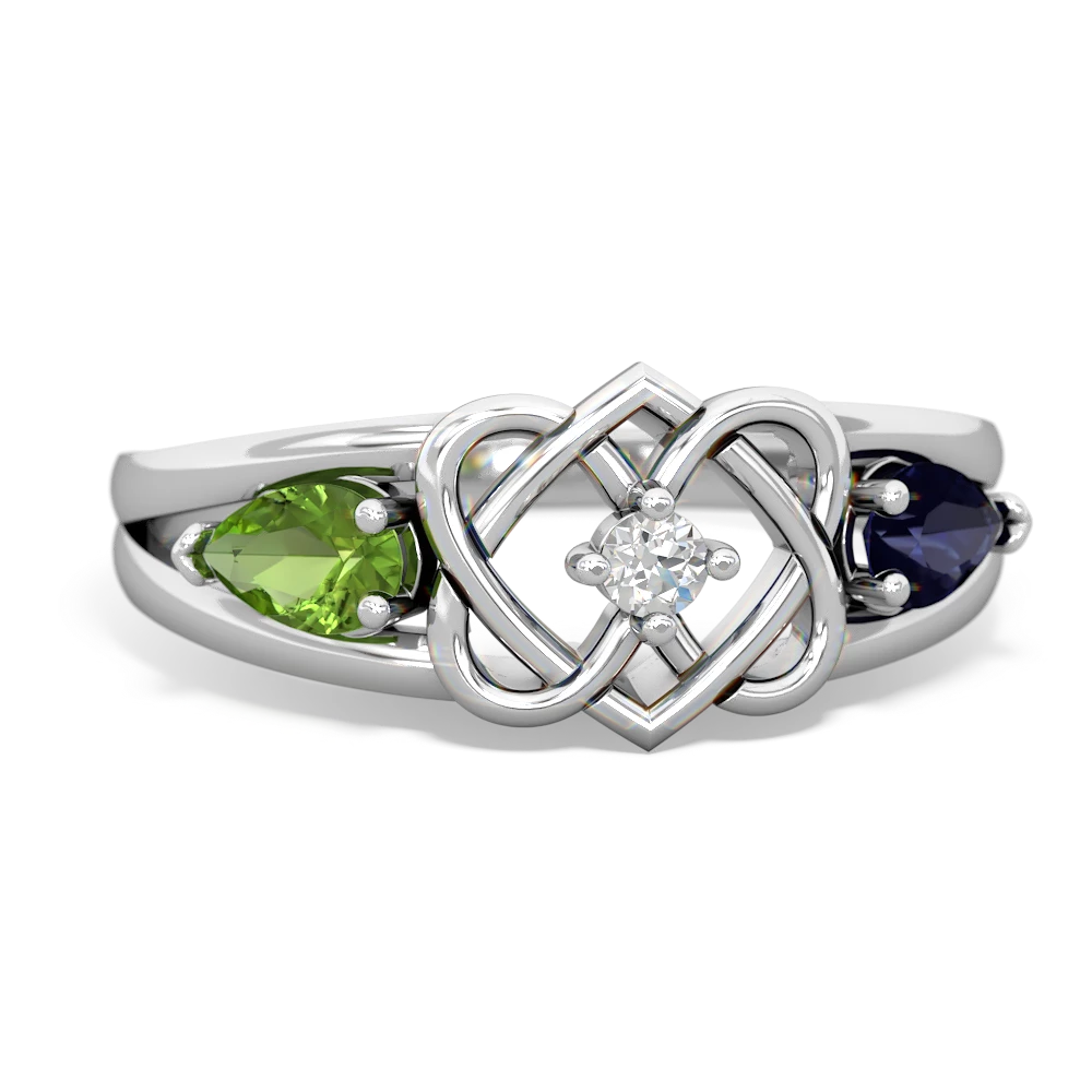 Peridot Hearts Intertwined 14K White Gold ring R5880