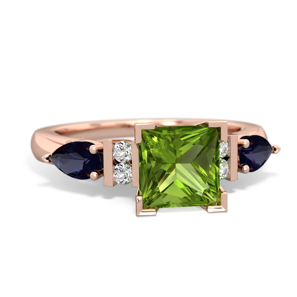 Peridot 6Mm Princess Eternal Embrace Engagement 14K Rose Gold ring C2002