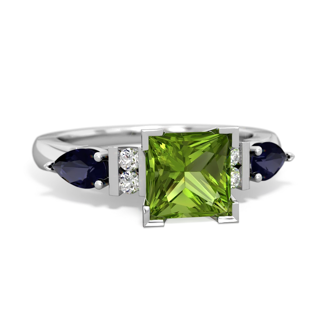 Peridot 6Mm Princess Eternal Embrace Engagement 14K White Gold ring C2002