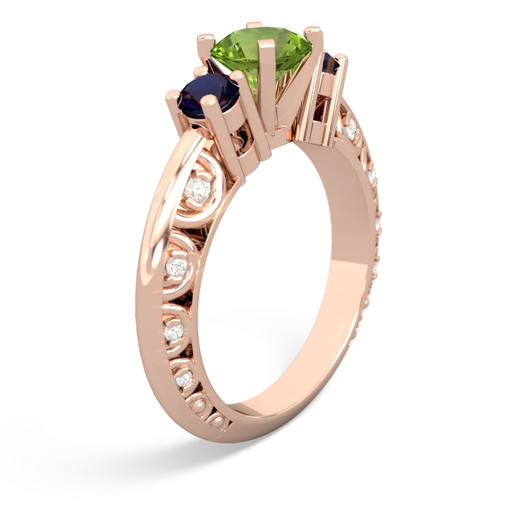 Peridot Art Deco Eternal Embrace Engagement 14K Rose Gold ring C2003