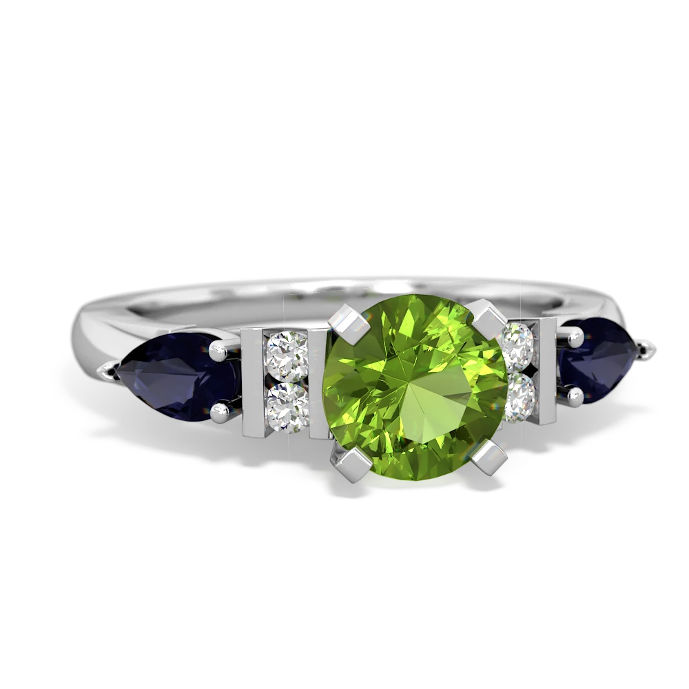 Peridot 6Mm Round Eternal Embrace Engagement 14K White Gold ring R2005