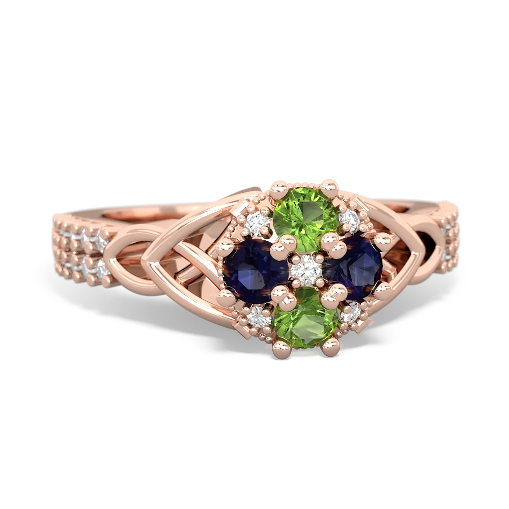 Peridot Celtic Knot Cluster Engagement 14K Rose Gold ring R26443RD