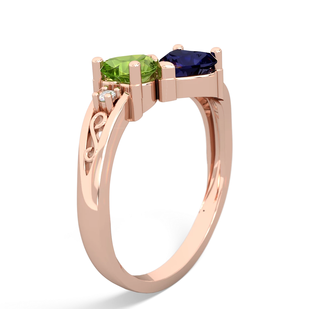 Peridot Snuggling Hearts 14K Rose Gold ring R2178