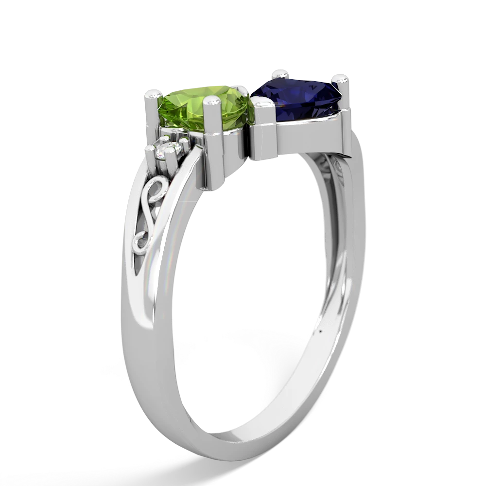 Peridot Snuggling Hearts 14K White Gold ring R2178