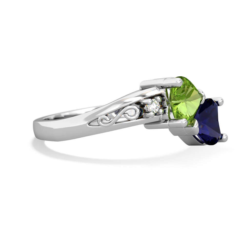 Peridot Snuggling Hearts 14K White Gold ring R2178