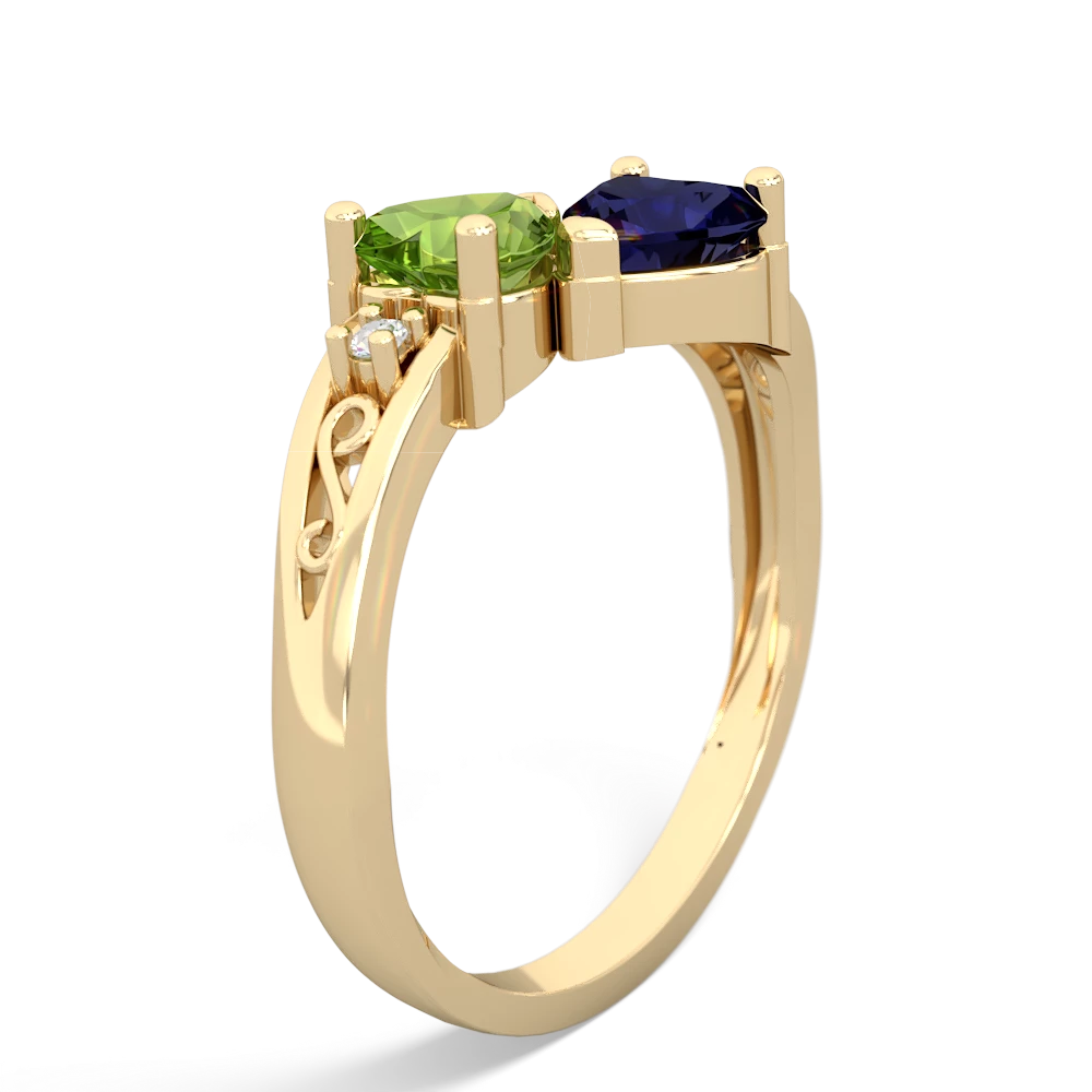 Peridot Snuggling Hearts 14K Yellow Gold ring R2178