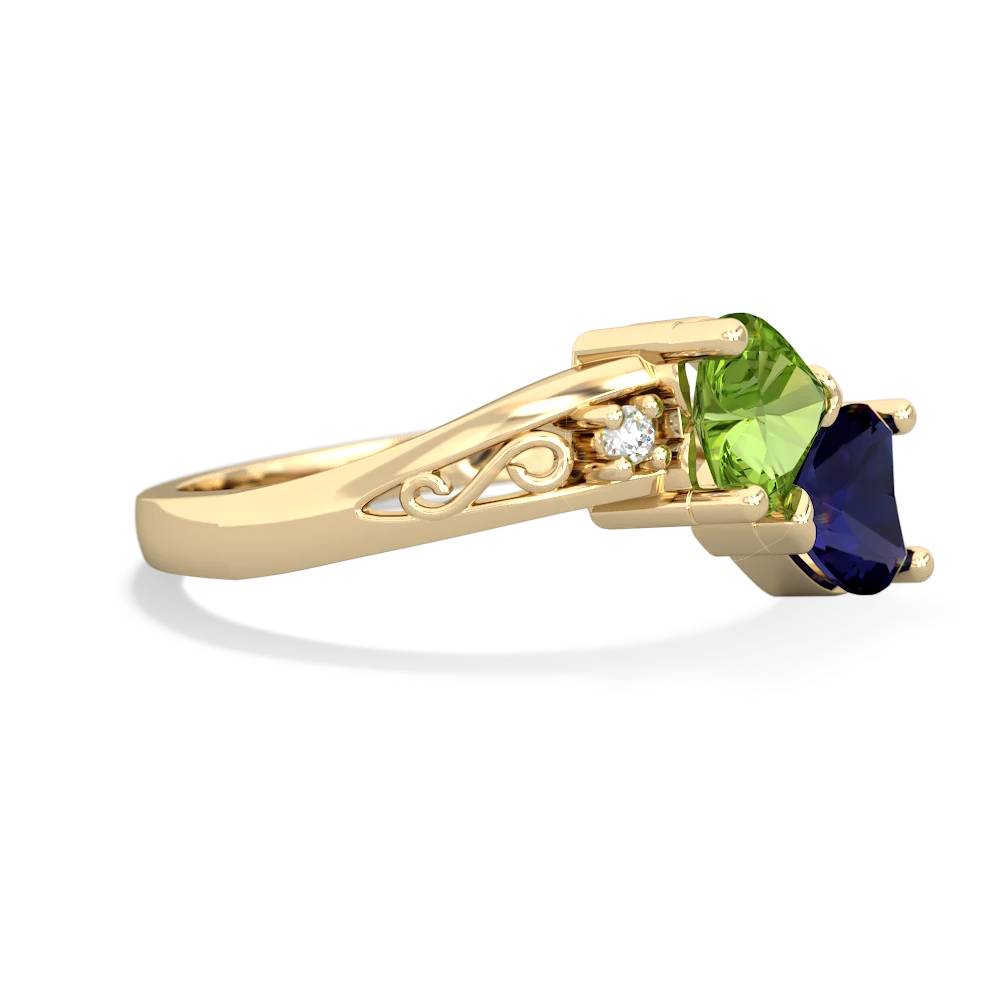 Peridot Snuggling Hearts 14K Yellow Gold ring R2178