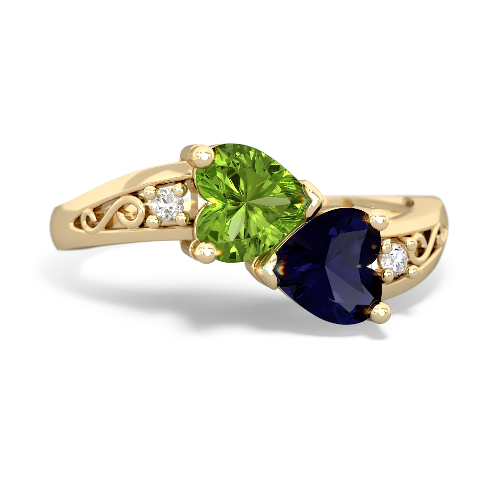 Peridot Snuggling Hearts 14K Yellow Gold ring R2178