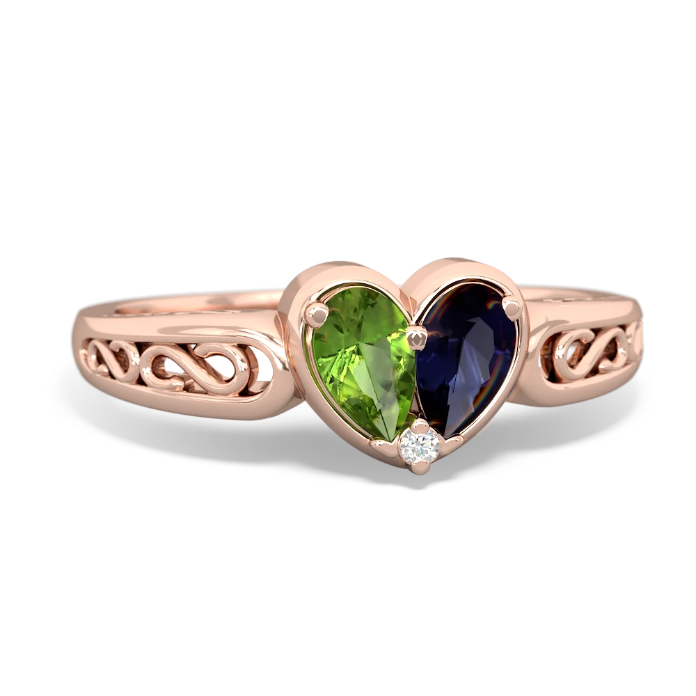 Peridot Filligree 'One Heart' 14K Rose Gold ring R5070