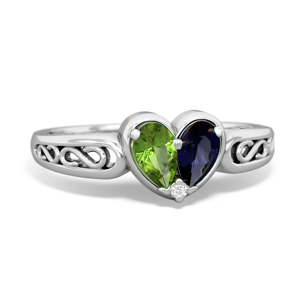 Peridot Filligree 'One Heart' 14K White Gold ring R5070