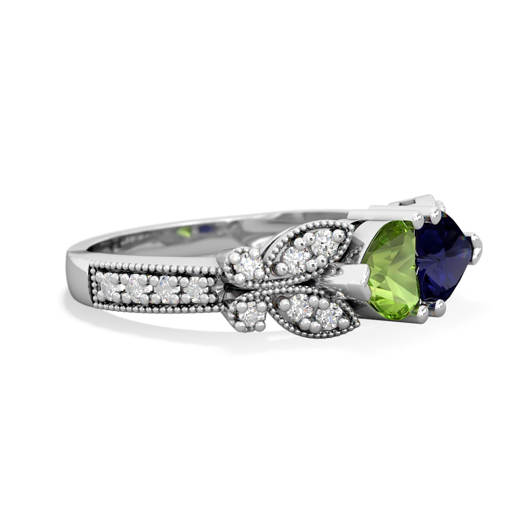 Peridot Diamond Butterflies 14K White Gold ring R5601