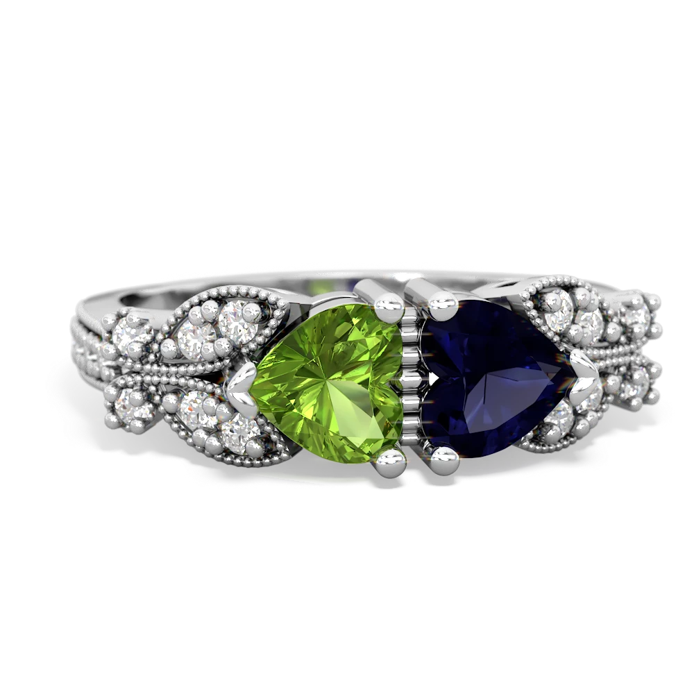 Peridot Diamond Butterflies 14K White Gold ring R5601