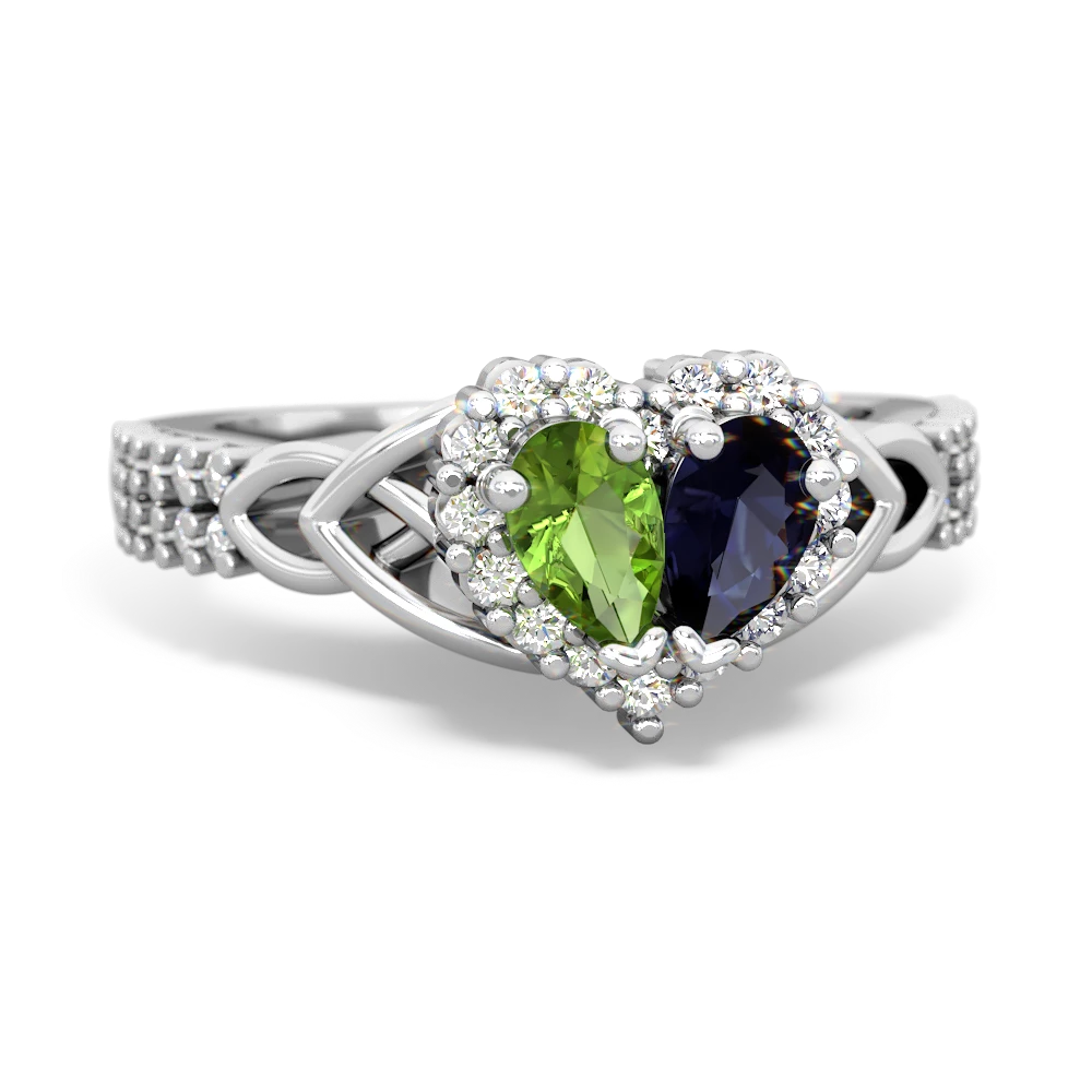 Peridot Celtic Knot Two Hearts As One 14K White Gold ring R2644HRT