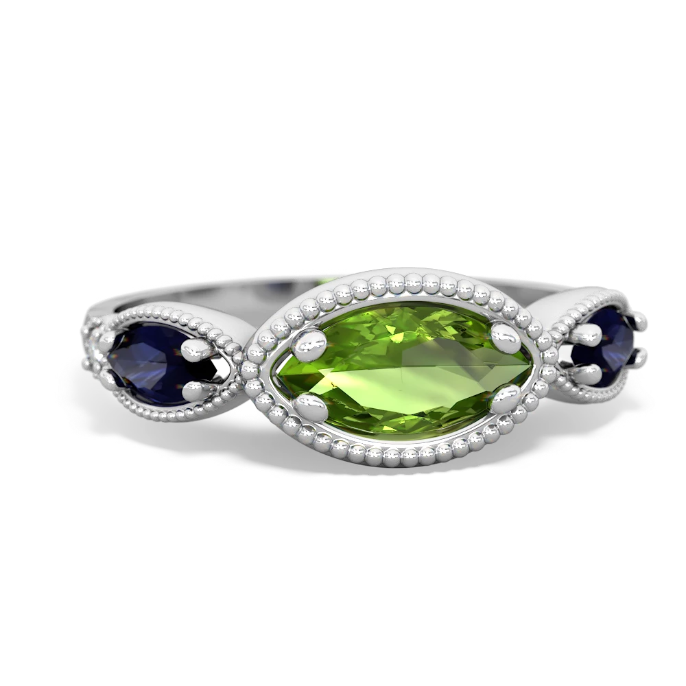 Peridot Milgrain Marquise 14K White Gold ring R5700