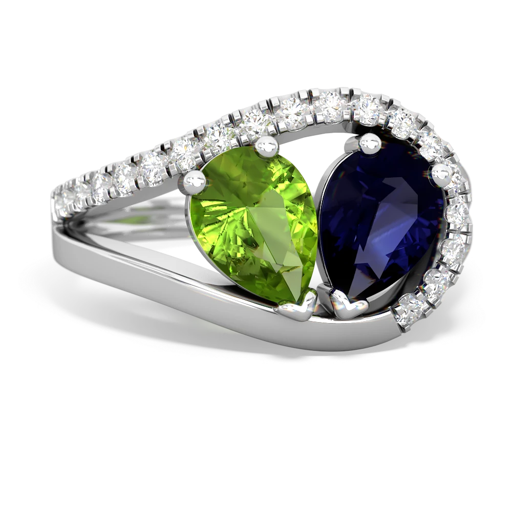 Peridot Nestled Heart Keepsake 14K White Gold ring R5650