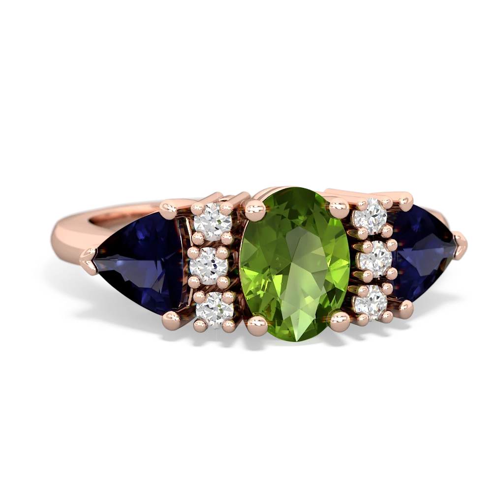 Peridot Antique Style Three Stone 14K Rose Gold ring R2186