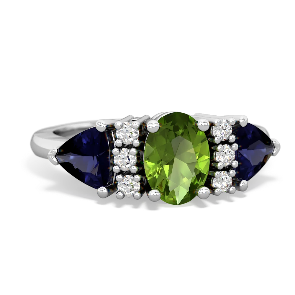 Peridot Antique Style Three Stone 14K White Gold ring R2186