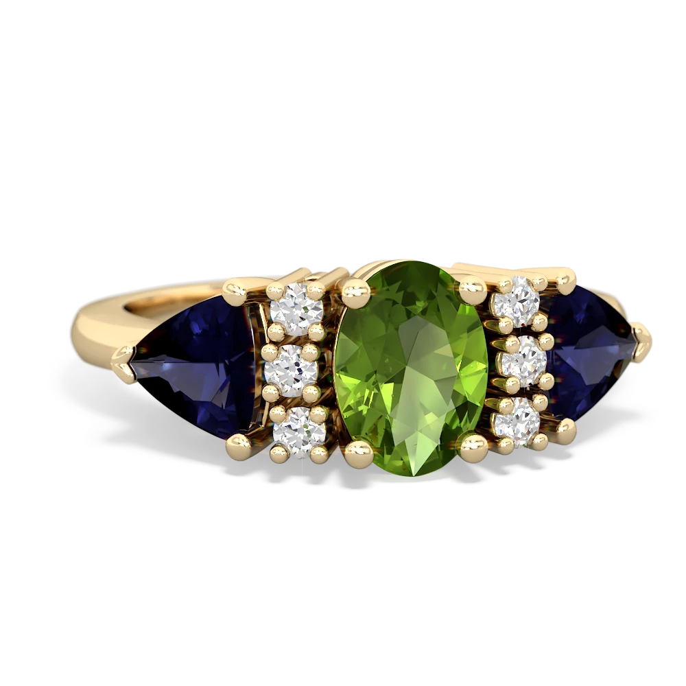 Peridot Antique Style Three Stone 14K Yellow Gold ring R2186