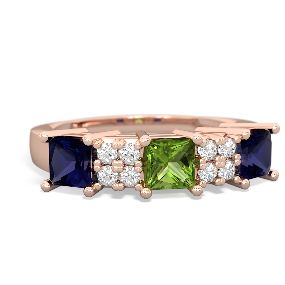 Peridot Three Stone Diamond Cluster 14K Rose Gold ring R2592