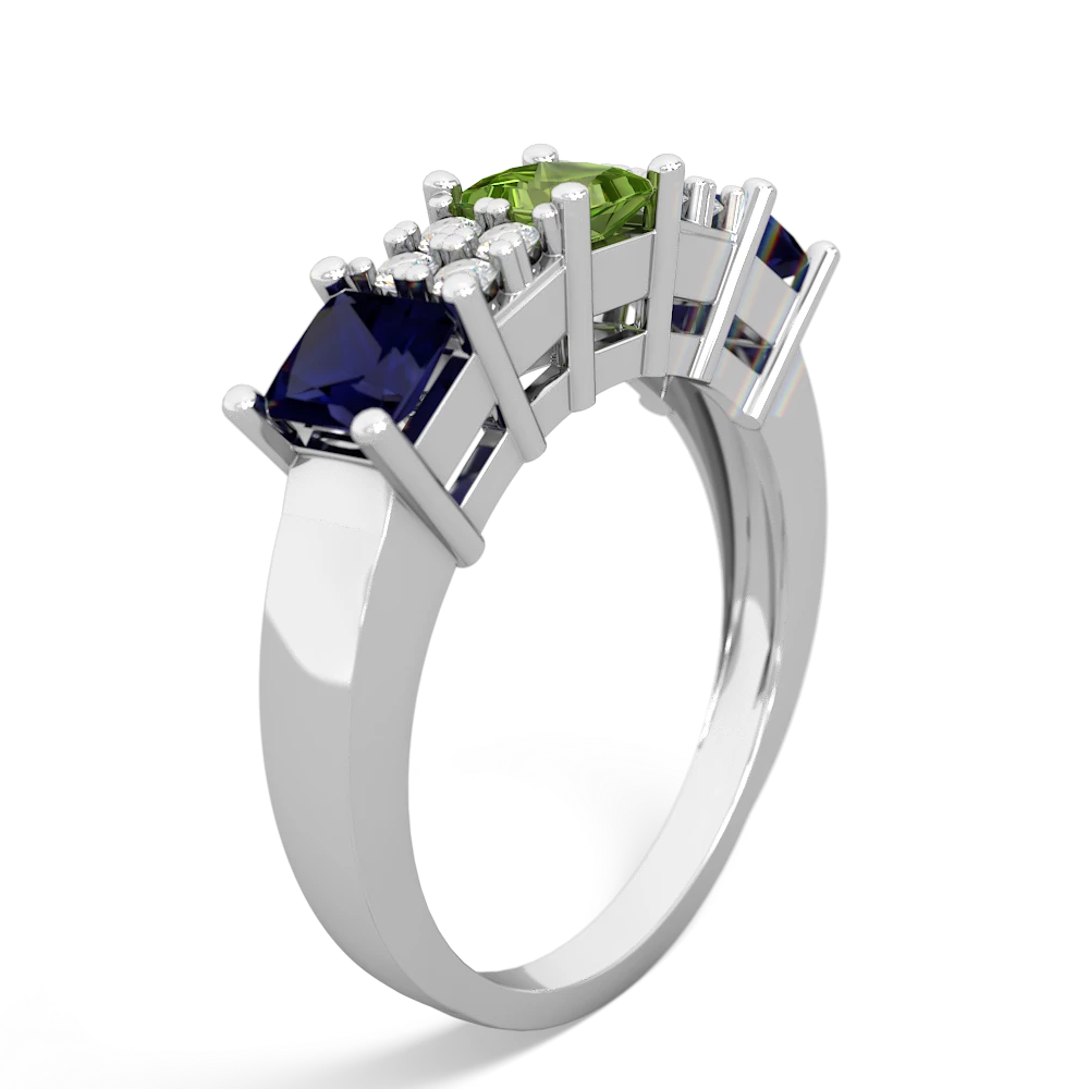 Peridot Three Stone Diamond Cluster 14K White Gold ring R2592