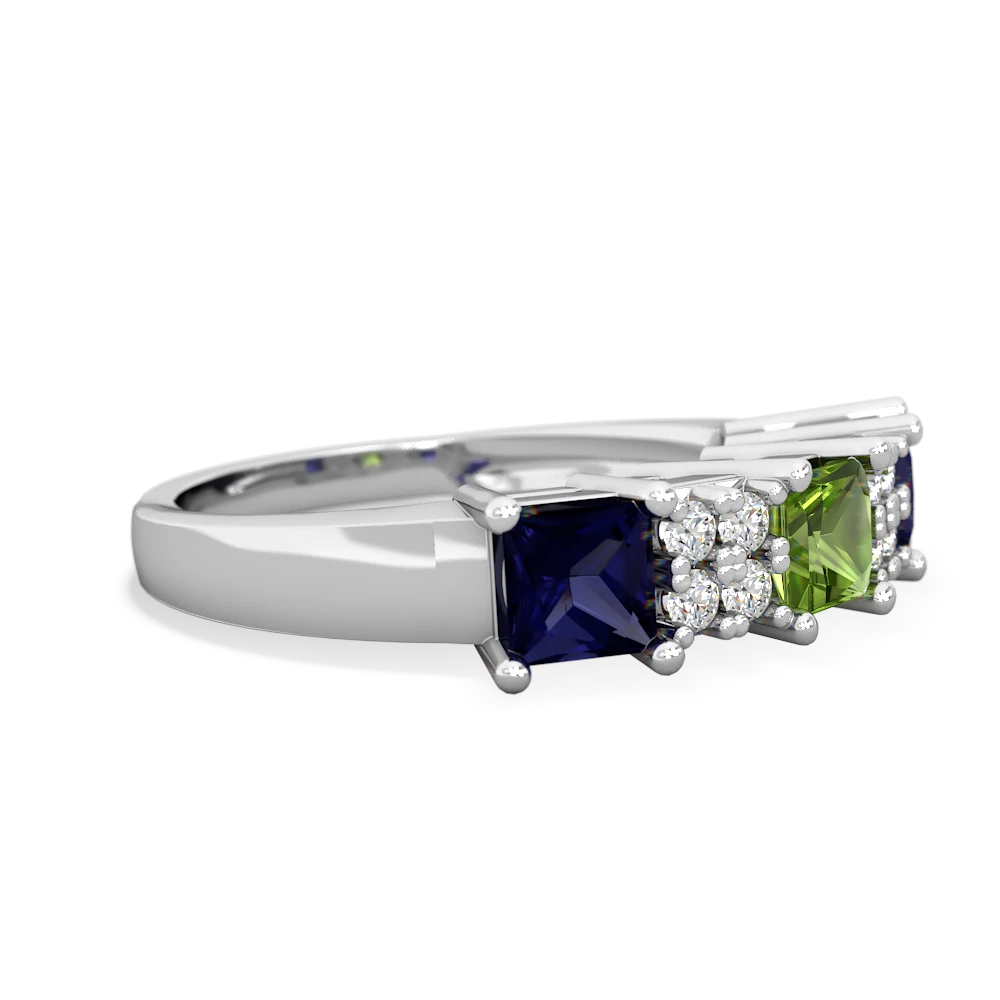 Peridot Three Stone Diamond Cluster 14K White Gold ring R2592