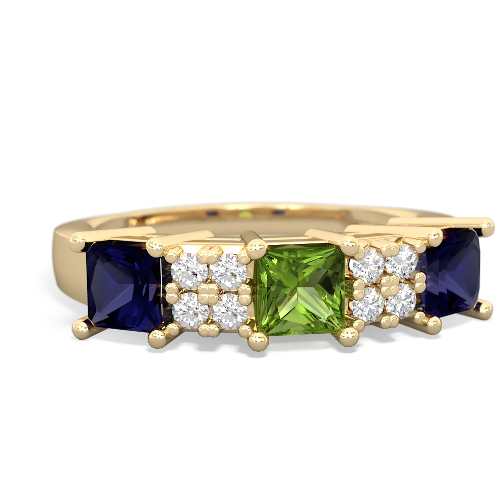 Peridot Three Stone Diamond Cluster 14K Yellow Gold ring R2592