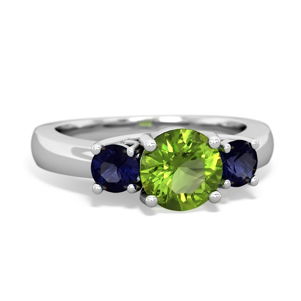 Peridot Three Stone Round Trellis 14K White Gold ring R4018