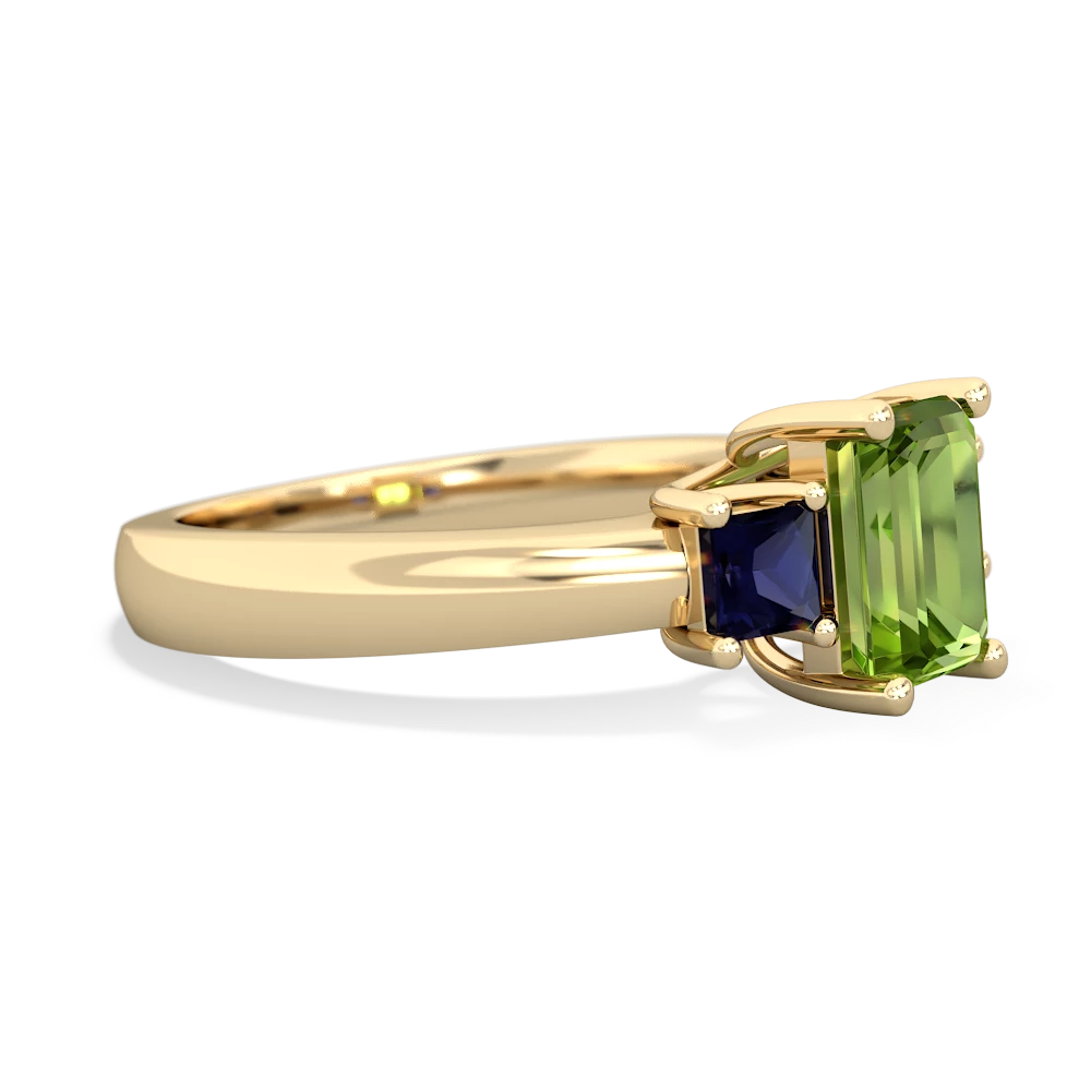 Peridot Three Stone Emerald-Cut Trellis 14K Yellow Gold ring R4021