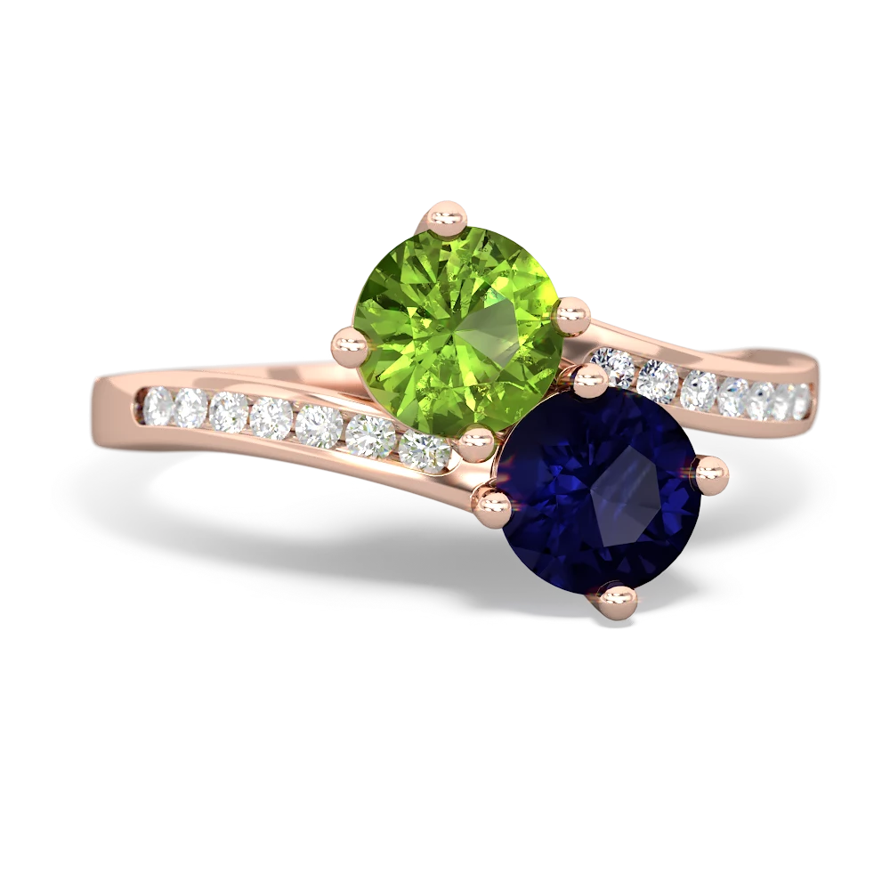 Peridot Channel Set Two Stone 14K Rose Gold ring R5303