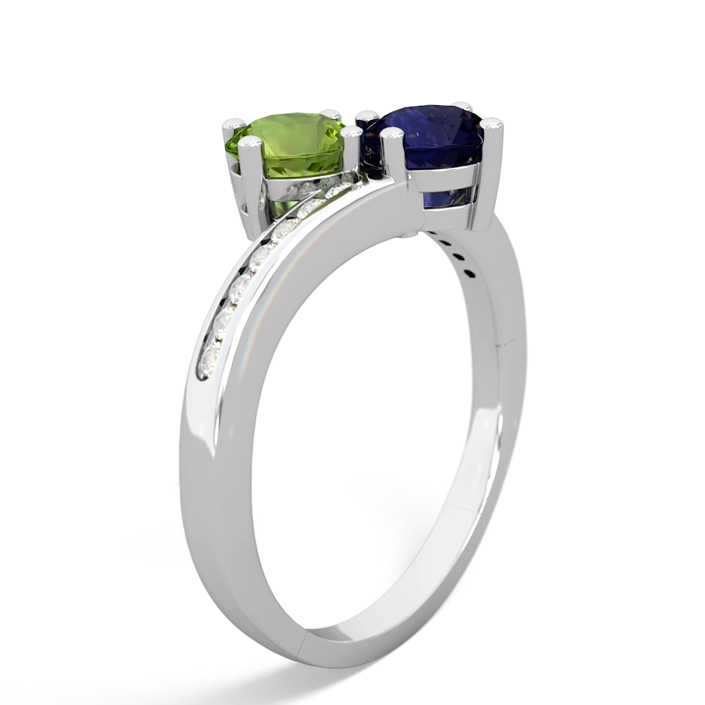 Peridot Channel Set Two Stone 14K White Gold ring R5303