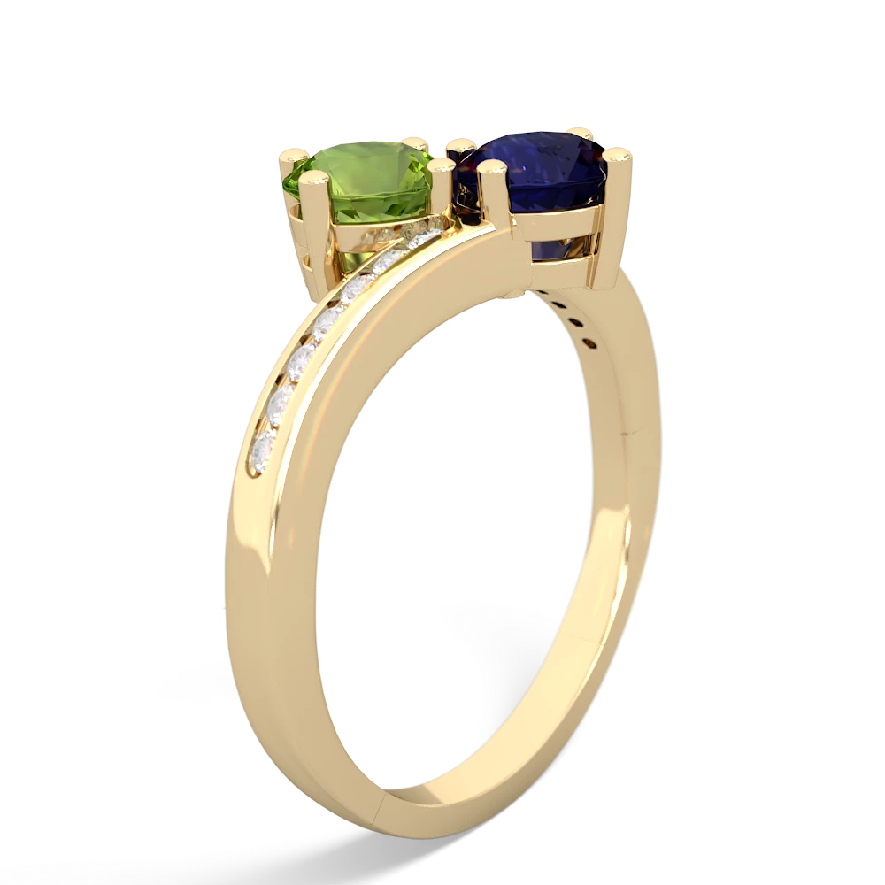 Peridot Channel Set Two Stone 14K Yellow Gold ring R5303