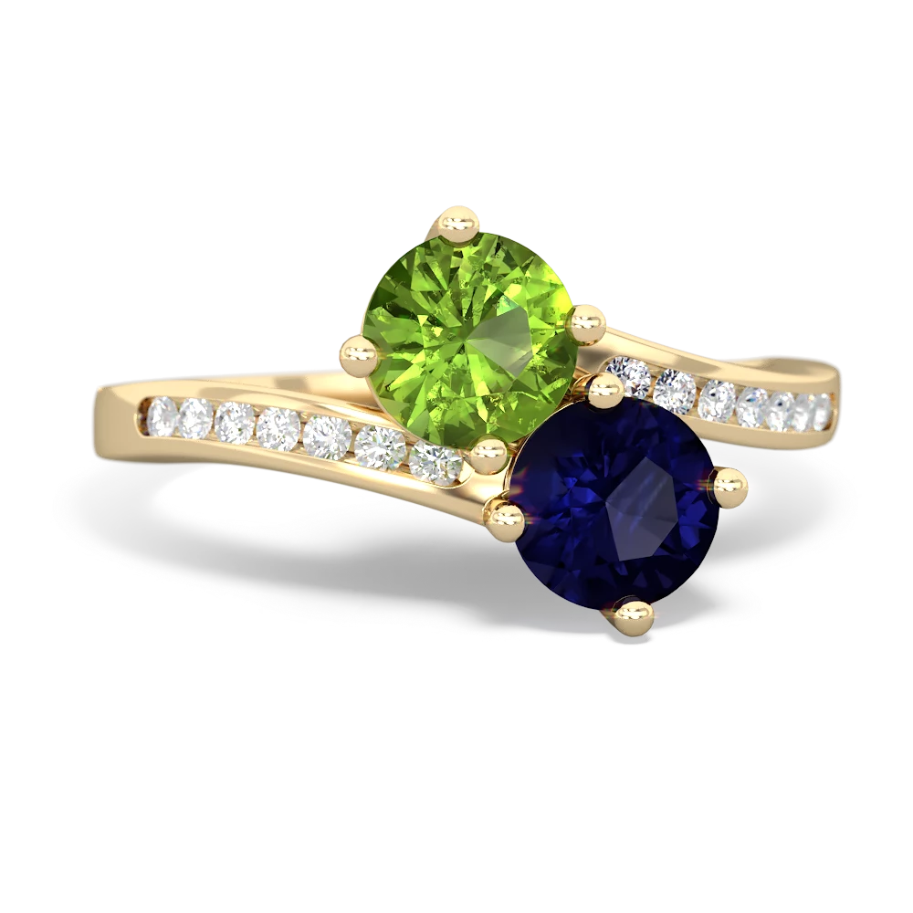 Peridot Channel Set Two Stone 14K Yellow Gold ring R5303