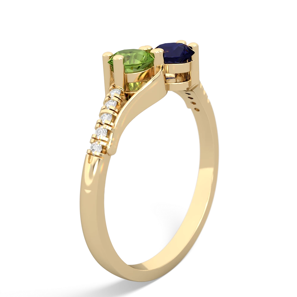 Peridot Infinity Pave Two Stone 14K Yellow Gold ring R5285