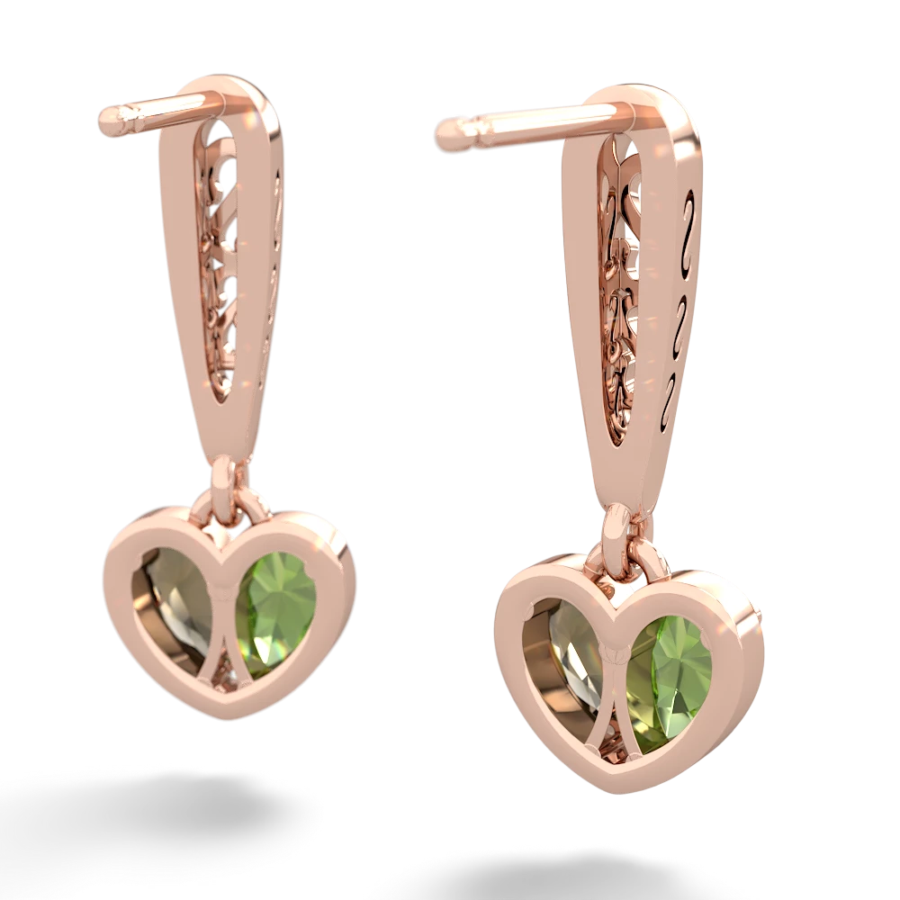 Peridot Filligree Heart 14K Rose Gold earrings E5070